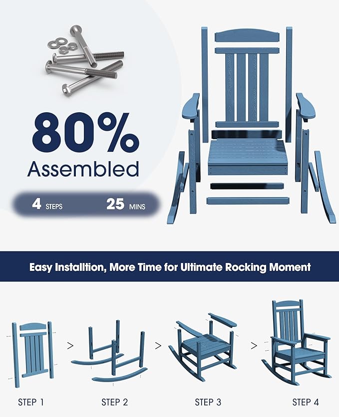 KINGYES Oversized Outdoor Rocking Chair Set of 4, High Density Polyethylene - Image 8