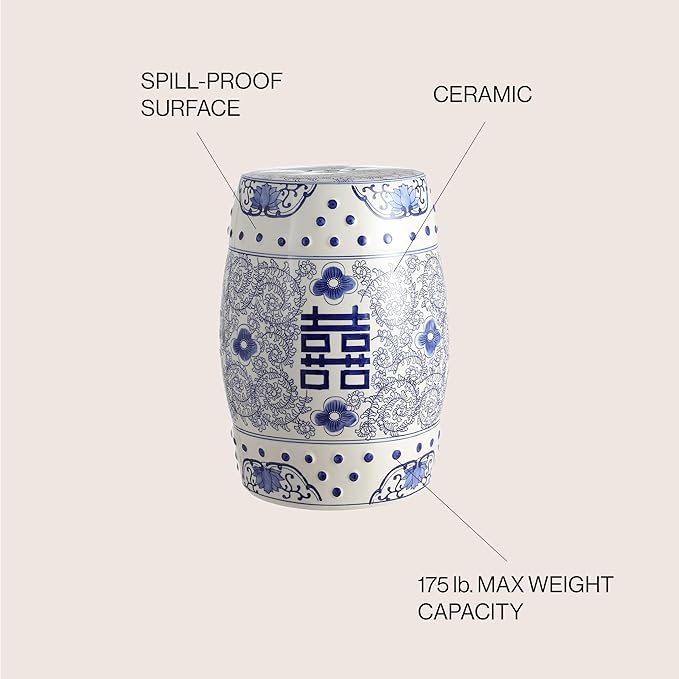 JONATHAN Y TBL1013A Double Happiness 18" Chinoiserie Ceramic Drum - Image 5