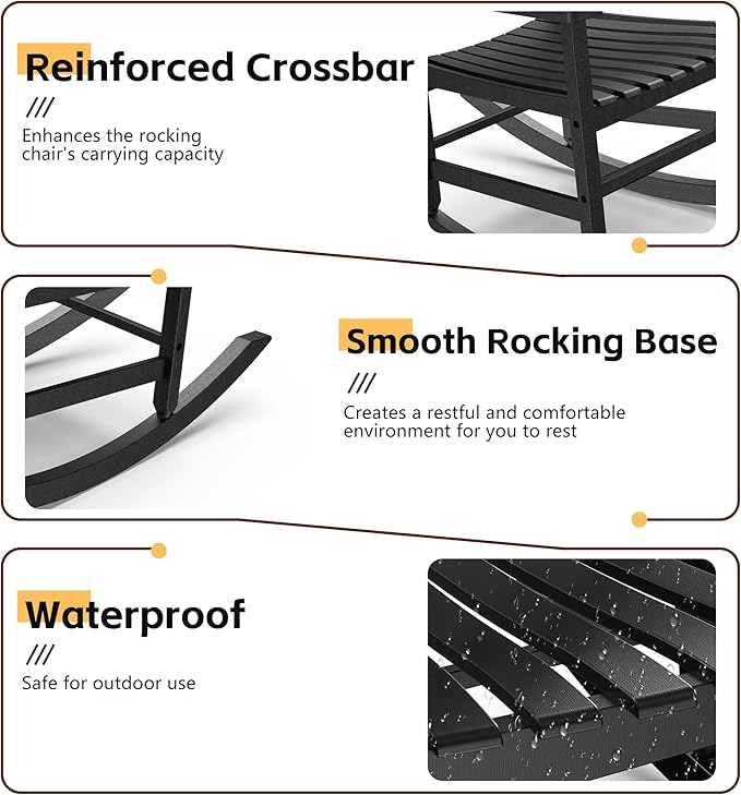 Patio Rocking Chair Outdoor Set of 2, Weather Resistant Poly Resin Oversized - Image 4