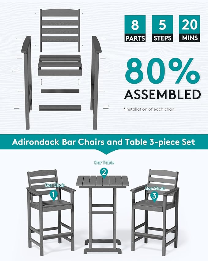 SERWALL 6 Pieces Outdoor Patio Bar Set - Image 5