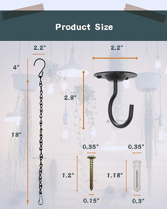 NACETURE Ceiling Hooks for Hanging Plants 3 Pack - Image 7