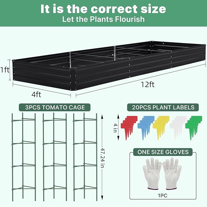 12×4×1ft Galvanized Metal Raised Garden Bed, Metal Planter Kit Box Outdoor - Image 2