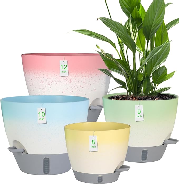 4-Piece Planter Set, 12/10/9/8-inch Self-Watering Pots by Unknown