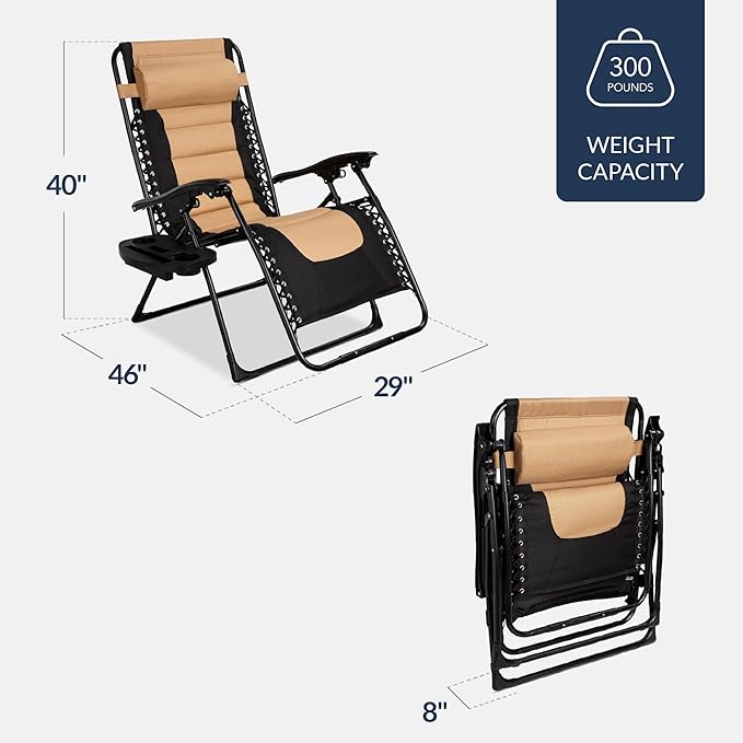 Best Choice Products Oversized Padded Zero Gravity Chair, Folding Outdoor Patio - Image 2