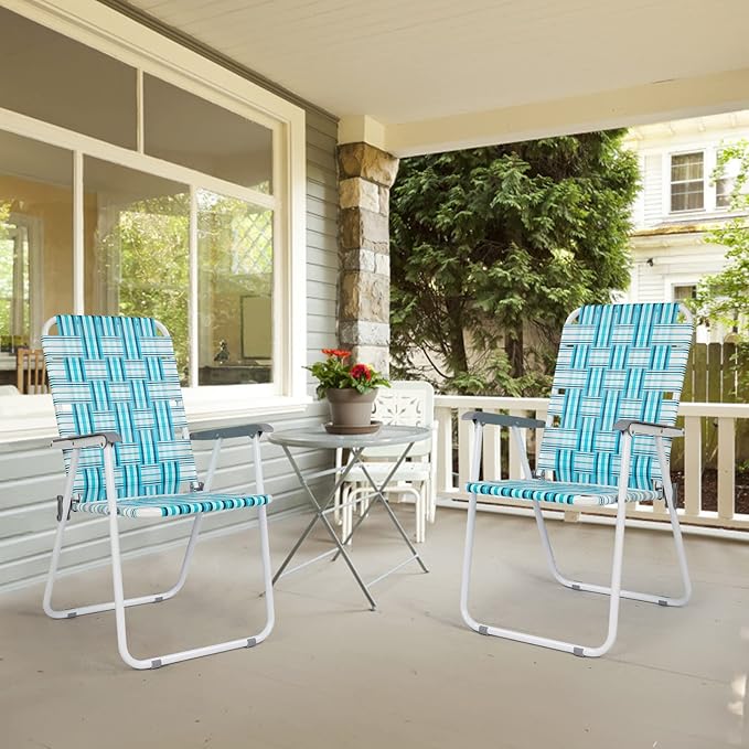 VINGLI Patio Lawn Webbed Folding Chairs Set of 4, Outdoor Beach Chair Portable - Image 6