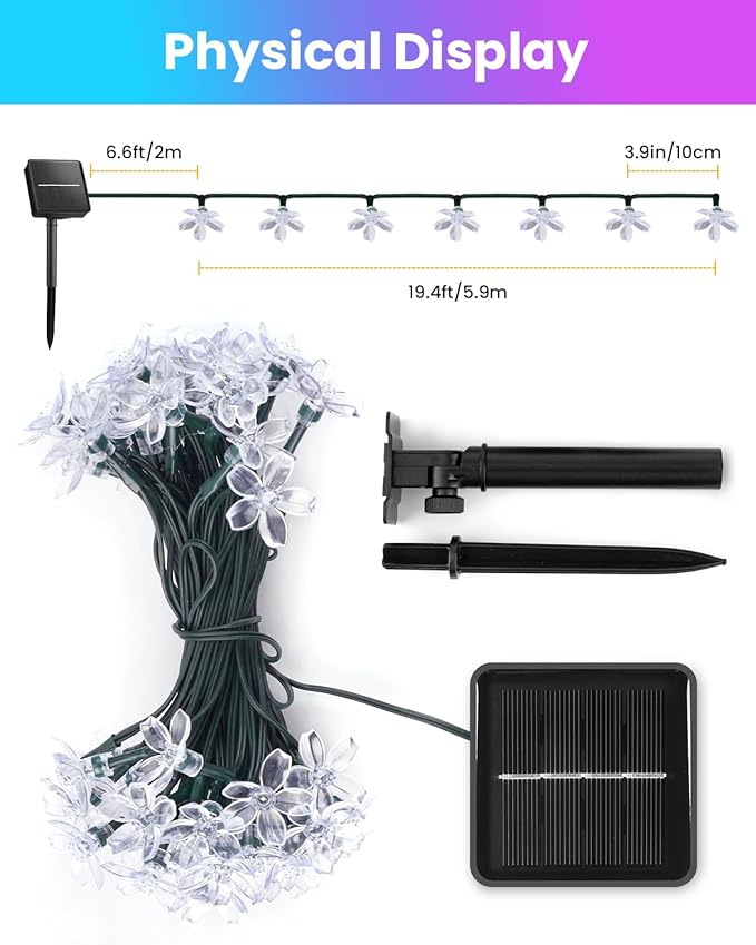 Brightown 60 LED Flower Solar String Lights Outdoor Waterproof Fairy Lights - Image 3