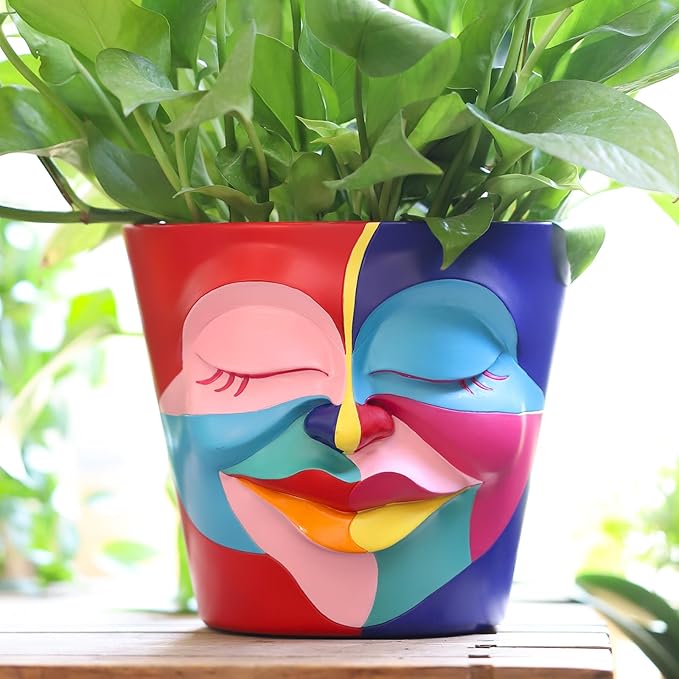 GUGUGO 8 Inch Abstract Rainbow Head Planter, Unique Face Plant Pot by GUGUGOHOMEDECOR