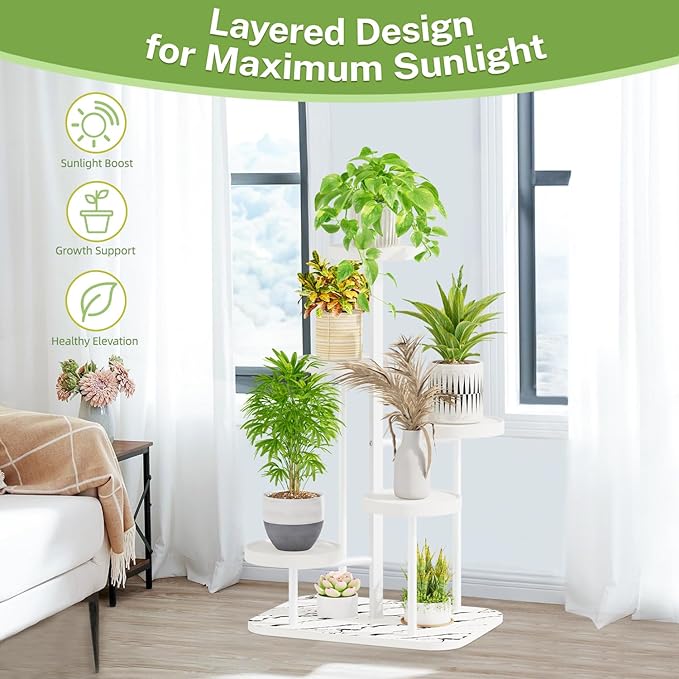 iDavosic.ly 5 Tier Plant Stand Indoor Outdoor, Tiered Corner Plant Stands - Image 7