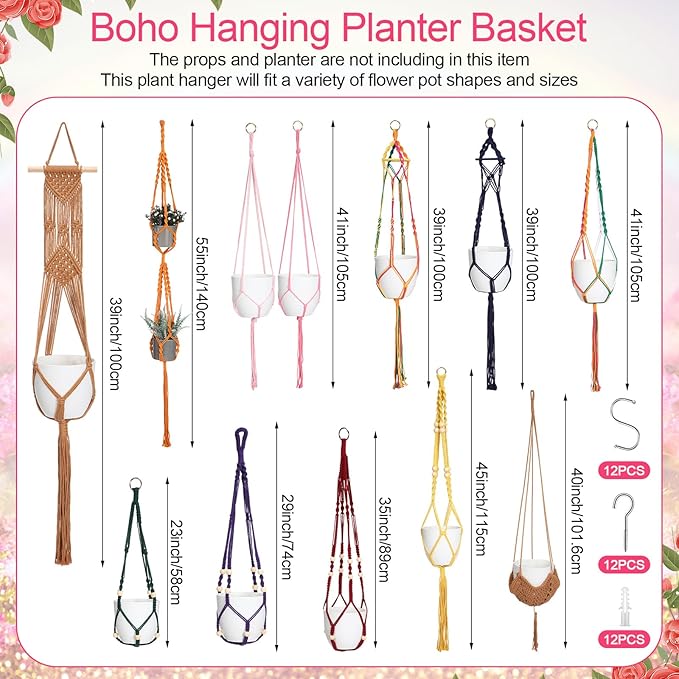Hoteam 12 Pcs Macrame Plant Hangers Macrame Hanging Planters - Image 2