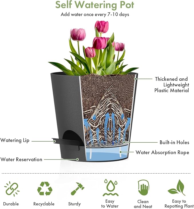 7/6.5/6/5.5/5/4 inch Self Watering Pots - Image 5
