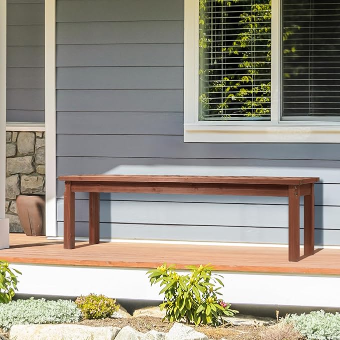 VINGLI Outdoor Wooden Bench, 62” Porch Bench Outdoor Backless Garden Bench - Image 9