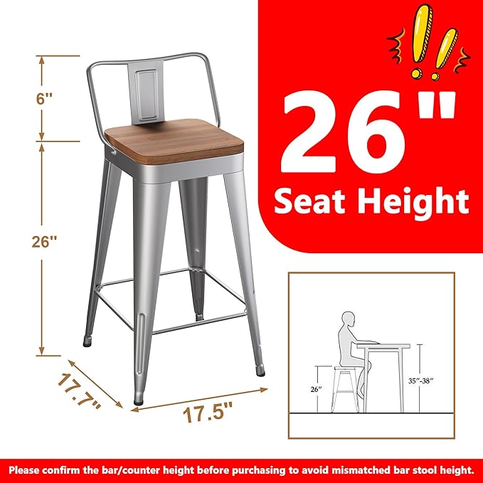 WENTMENT Bar Stools Set of 4 Counter Height Stools - Image 2