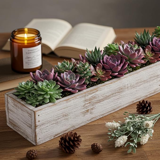 Dandat 2 Set Wood Boxes for Centerpieces 16x4 Inch Rectangle Wooden Planter Box - Image 4