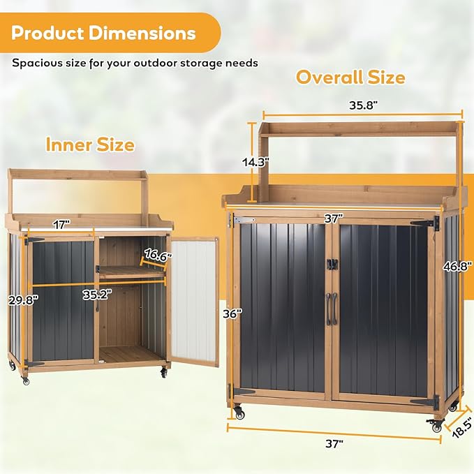 Potting Bench Table & Outdoor Storage Cabinet - Image 2