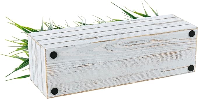 MyGift 14 Inch Artificial Green Grass Plant in Shabby White Washed Wood Planter - Image 7