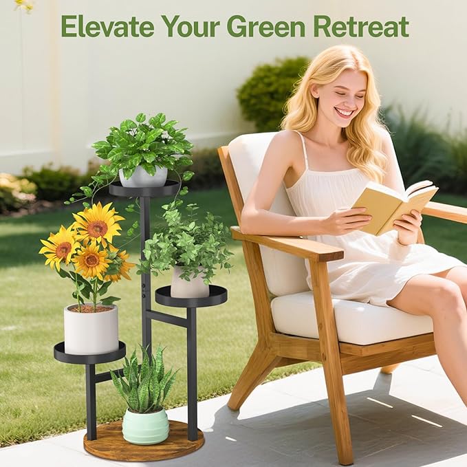 iDavosic.ly 3 Tier Plant Stand Indoor, Tiered Corner Metal Wood Multiple Flower - Image 2