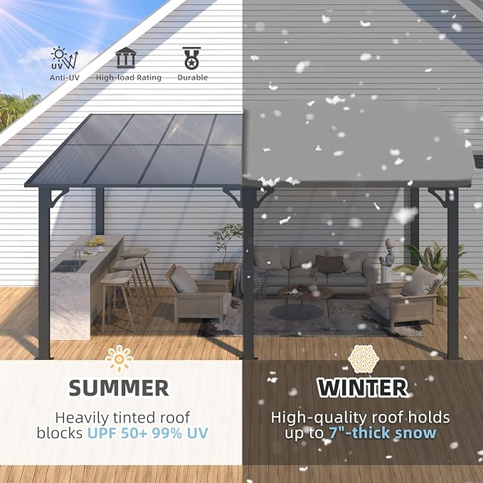 AECOJOY 16' x 10' Gazebo Outdoor Pergola, 10x16 Large Wall-Mounted Hardtop Lean - Image 2