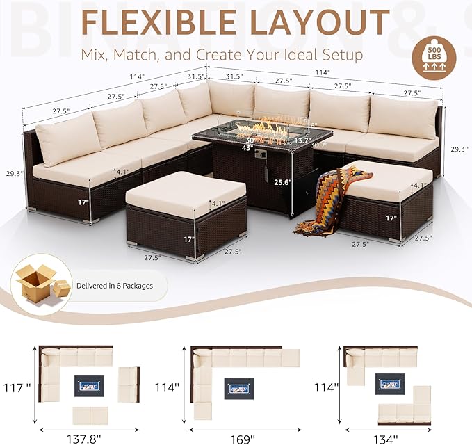 NICESOUL 10 Piece Patio Furniture Sectional Set - Image 4