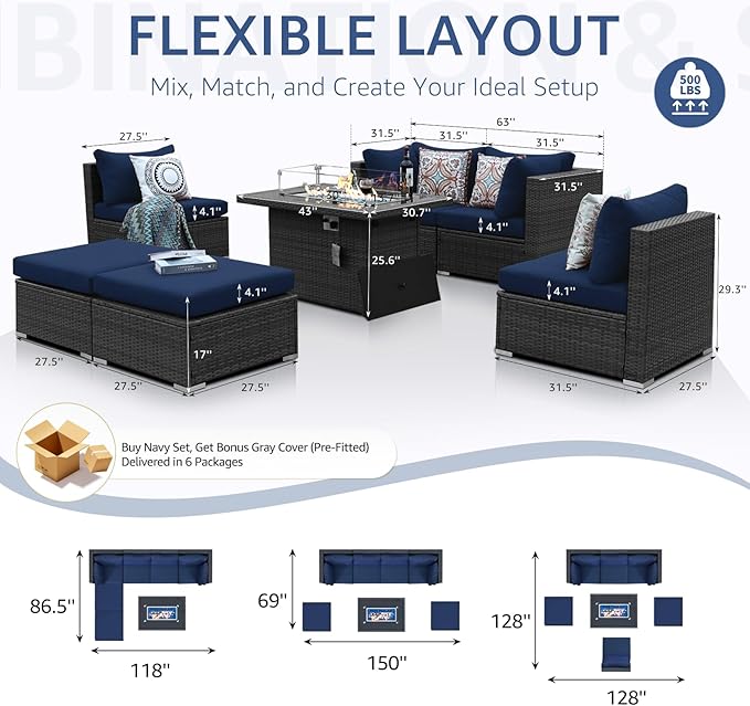 NICESOUL 7 Piece Outdoor Sectional Sofa Set - Image 4