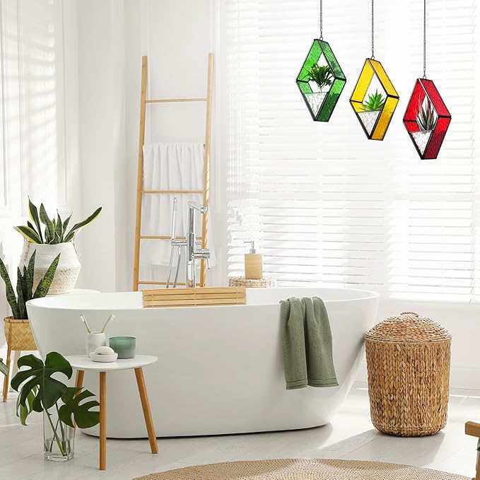 Yaomiao 3 Pcs Stained Glass Hanging Plant Terrariums Hanging Glass Planter - Image 5