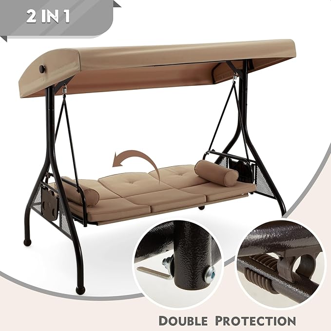 HOMREST 3 Seat Outdoor Porch Swing - Image 2