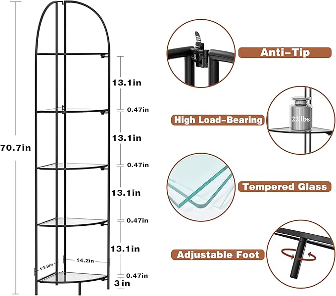 Crofy Foldable 5 Tier Corner Shelf, Metal Corner Plant Stand - Image 3