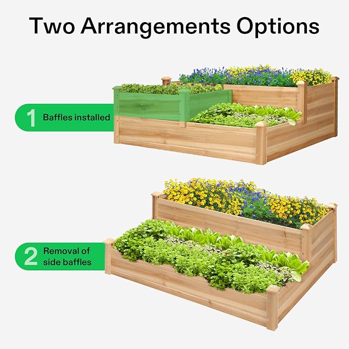 VIVOSUN 3-Tier 3-Grid Wooden Raised Garden Bed, 42.5 x 34.5 x 15 Inches - Image 5