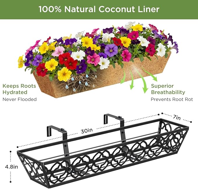 HFHOME 4 Pcs 30" Window Box Deck Railing Planter - Image 2