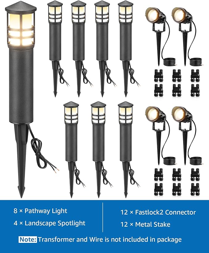 SUNVIE 12-Pack Low Voltage Landscape Lighting Kit LED Bollard Pathway Lights - Image 7
