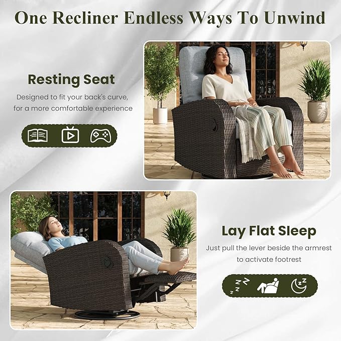 LayinSun Oversized Wicker Outdoor Swivel Glider Recliner - Image 5
