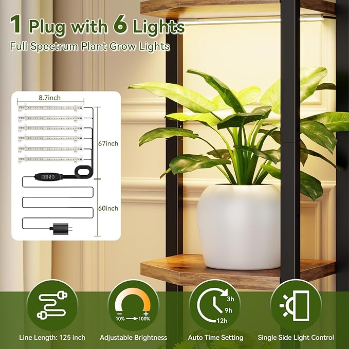 C1 Plant Stand Indoor with 6 Grow Lights, 6 Tiered Large Metal Plant Stand - Image 3