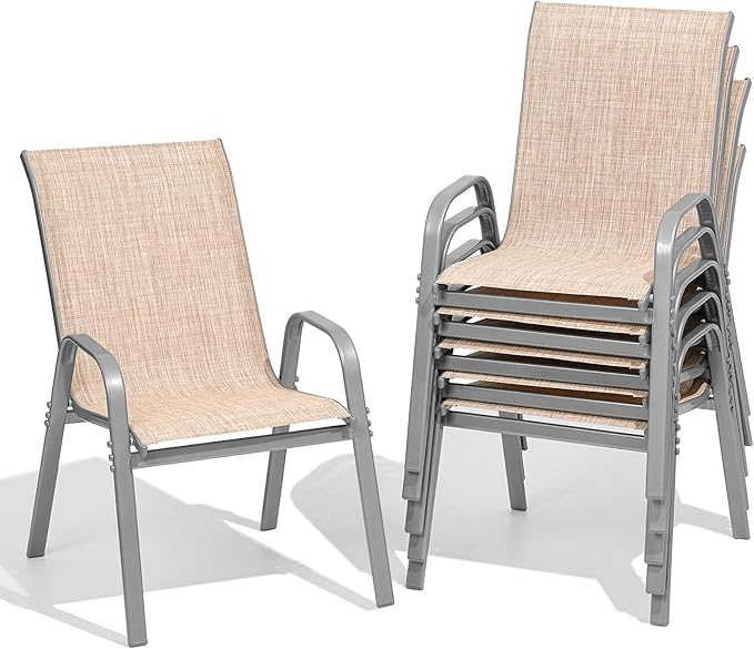 Patio Chairs Set of 6, Easily Set Up Stackable Outdoor Dining Chairs by Dovov