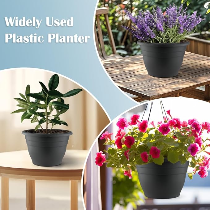 3 Pack 11 Inch Plant Pots with Drainage Hole and Plug, Durable Plastic Flower - Image 3