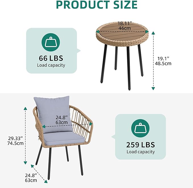 YITAHOME 3 Piece Bistro Set Outdoor - Image 2