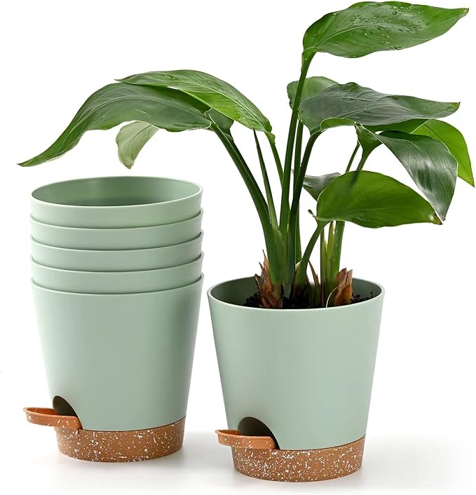 Plant Pots 6 PCS 5 inch Self Watering Planters High Drainage Flowers Pot by Qaobo