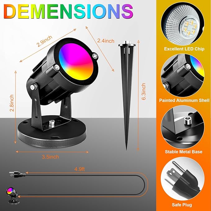 RGBW 8W LED Spotlight with Remote, 16 Color Changing Landscape Lighting - Image 3