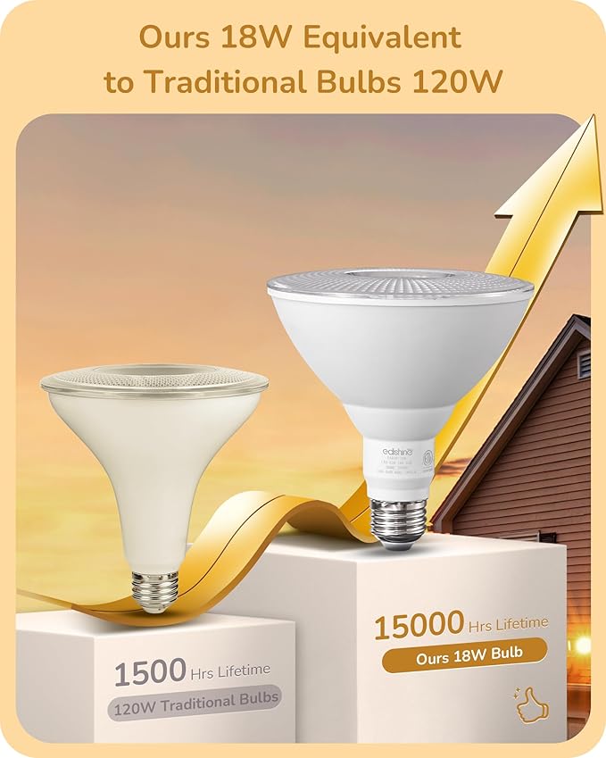 EDISHINE Flood Lights Outdoor, Dimmable PAR38 LED Outdoor Flood Light Bulbs - Image 5