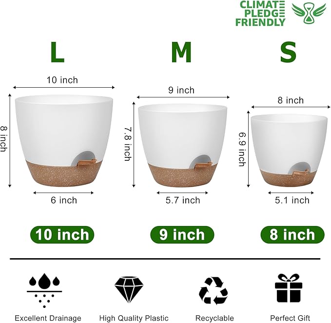 Plant Pots 10/9/8 Inch Self Watering Pots, Plastic Flower Pots, Nursery - Image 3