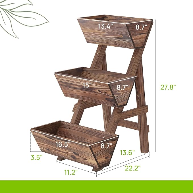 3-Tiers Wooden Raised Garden Bed Tiered Planter Box Flower Pots Vertical Garden - Image 3