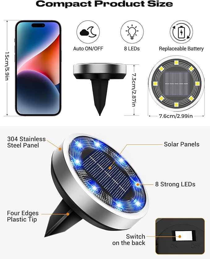 btfarm 4 Pack Solar Lights Outdoor, 8 LED Solar Ground Lights IP65 Waterproof - Image 5