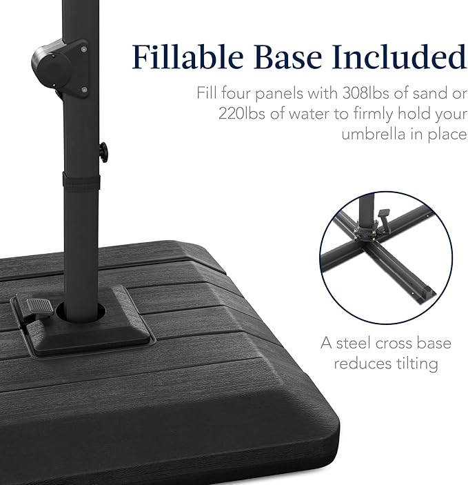 Best Choice Products 12x12ft LED Cantilever Patio Umbrella w/Base Included & - Image 3
