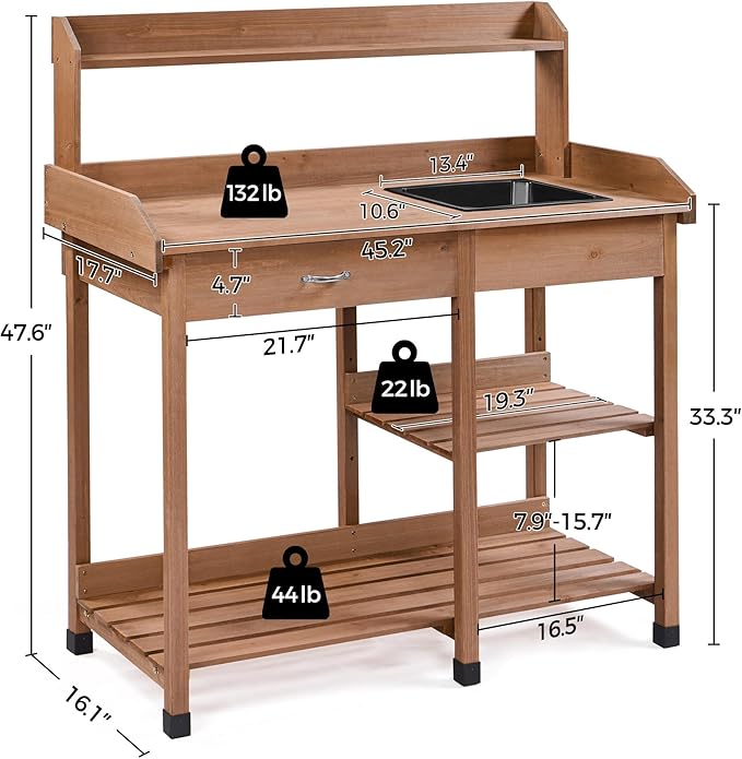 Yaheetech Potting Bench Outdoor Garden Work Bench Station Planting Solid Wood - Image 3