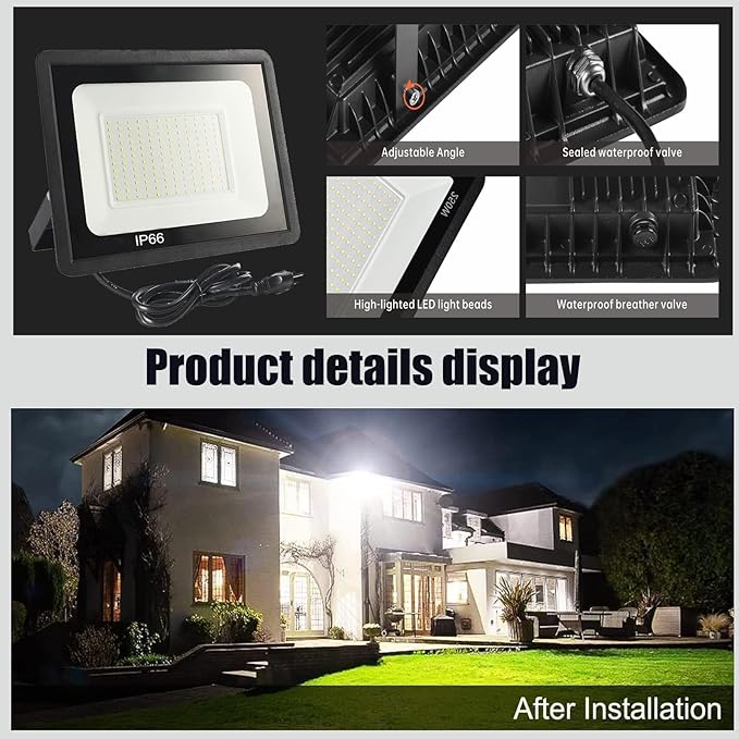 4Pack LED Flood Light Outdoor, 100W LED Work Light 11000lmwith 6FT US Plug - Image 6
