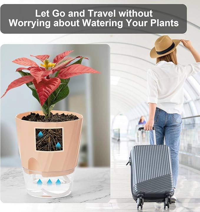 KIMCHOMERSE Self Watering Plant Pots, 4.7 Inch Plant Pots 3 Pack Indoor Planter - Image 5
