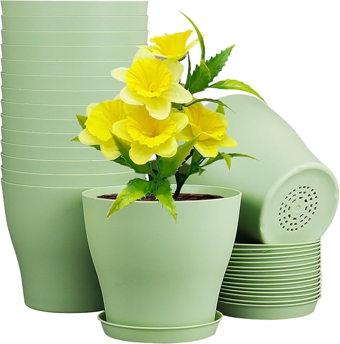 6 inch Plastic Nursery Pots, 16 Pack Plant Pots by Meowell