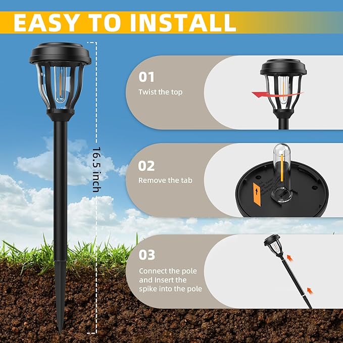 DERAYSION 12 Pack Solar Lights Outdoor, Solar Pathway Lights Auto On/Off - Image 5