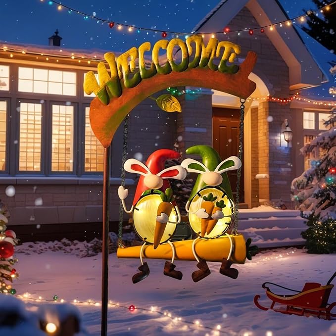 HONGLAND Outdoor Decor Solar Lights, Hanging Gnomes Swing Gardening Gifts - Image 5