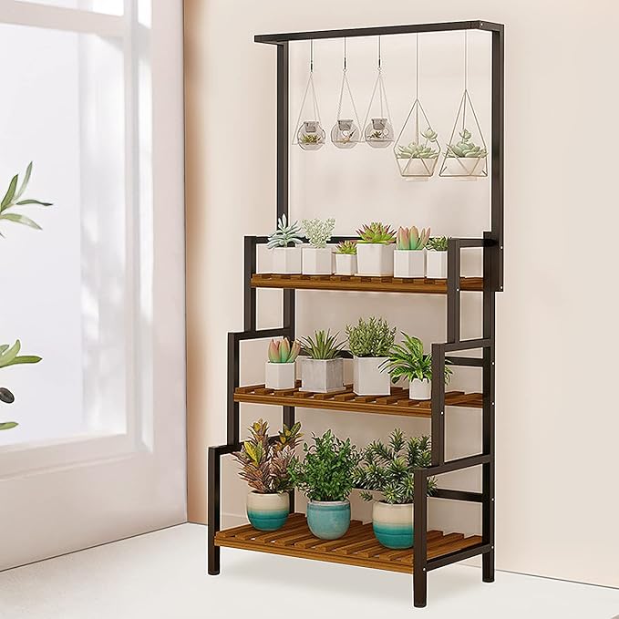 yeshine 3-Tier Hanging Plant Stand Indoor, 68 Inch Tall Metal Plant Shelf - Image 7