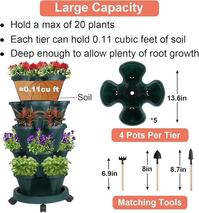 GameXcel Vertical Planter 5 Tier Stackable Planters Garden Planters Strawberry - Image 5