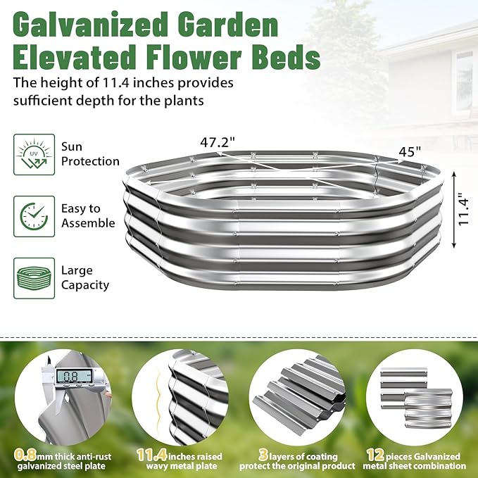 Hexagon Raised Garden Bed, 48 Inch Diagonal & 12 Inch Tall, Galvanized Steel - Image 3
